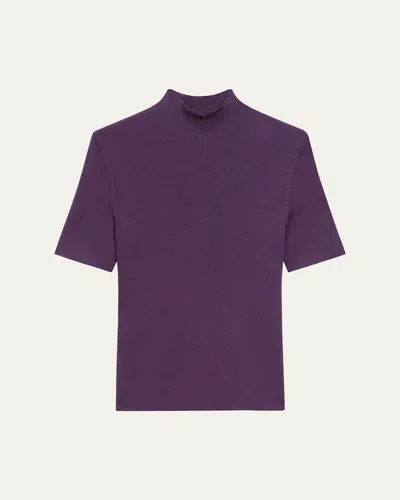 Theory Leenda Regal Merino Wool Short-sleeve Mock-neck Top In Purple