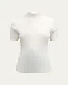 Theory Leenda Regal Merino Wool Short-sleeve Mock-neck Top In White
