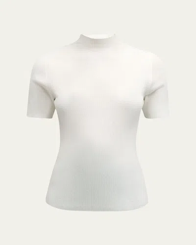 Theory Leenda Regal Merino Wool Short-sleeve Mock-neck Top In White