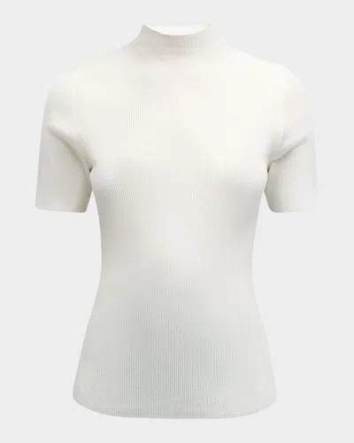Theory Leenda Regal Merino Wool Short-sleeve Mock-neck Top In White