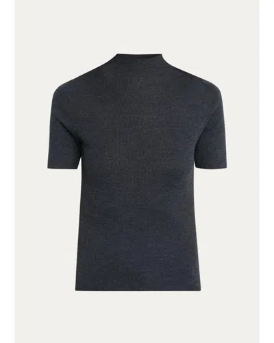 Theory Leenda Regal Merino Wool Short-sleeve Mock-neck Top In Blue