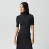 Theory Leenda Short-sleeve Turtleneck In Regal Wool In Black