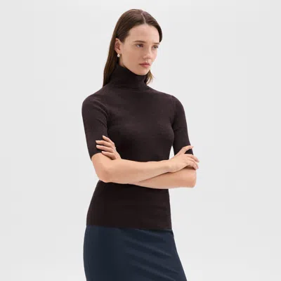 Theory Leenda Short-sleeve Turtleneck In Regal Wool In Mink Melange