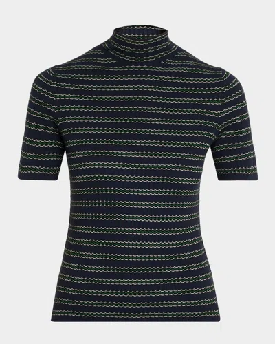 Theory Leenda Stripe Turtleneck Tee In Blue