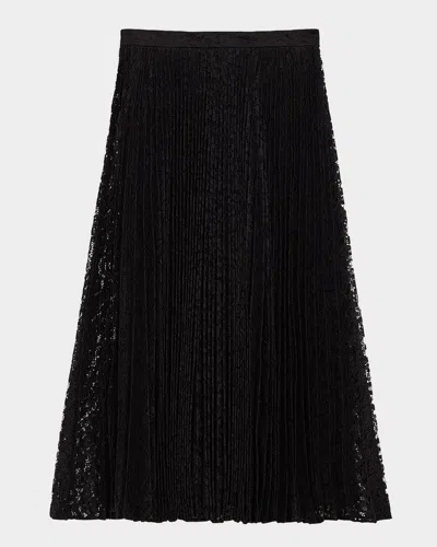 Theory Leopard Lace Sunburst Midi Skirt In Black