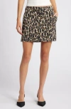 Theory Leopard Print Stretch Wool Miniskirt In Beige Multi