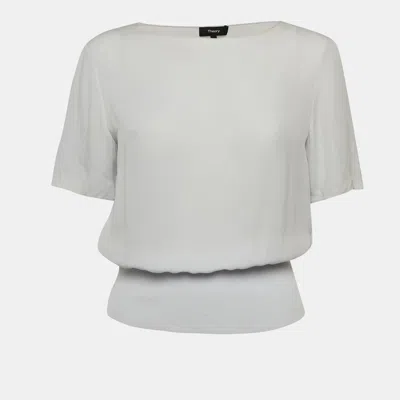 Pre-owned Theory Light Blue Silk Half Sleeve Blouse S