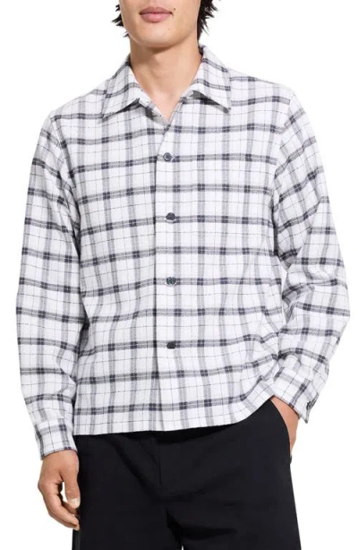 Theory Lightweight Ridge Check Button-up Shirt In White