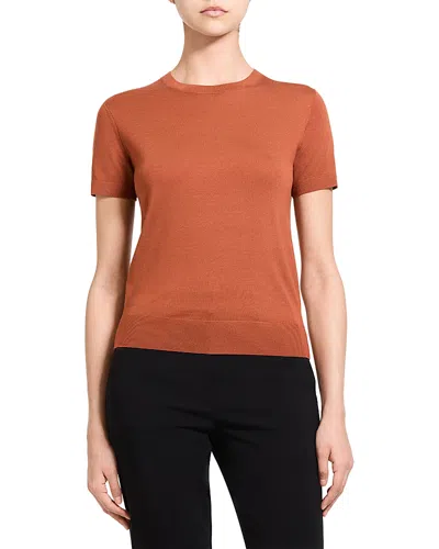Theory Lightweight Wool Short Sleeve Top In Brown