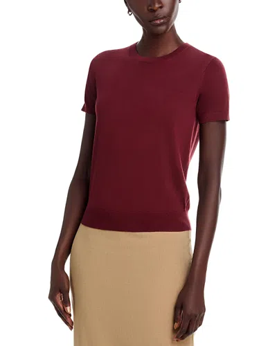 Theory Lightweight Wool Short Sleeve Top In Burgundy