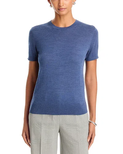Theory Lightweight Wool Short Sleeve Top In Blue