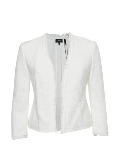 Pre-owned Theory Lindrayia Tweed Jacket In White