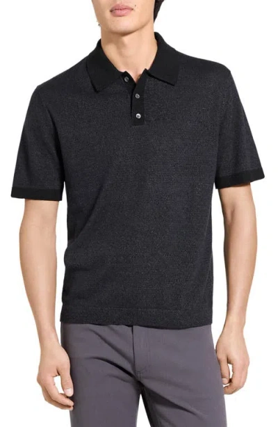 Theory Linen & Silk Polo In Black