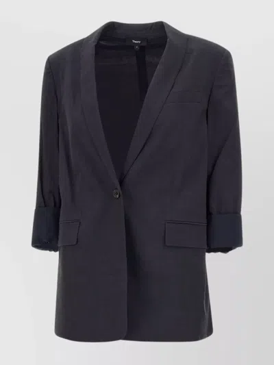 Theory Linen And Viscose Blazer With Shawl Collar In Blue