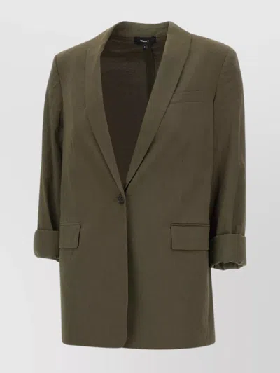 Theory Linen And Viscose Blazer With Shawl Collar In Green