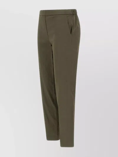 Theory Linen And Viscose Trousers With Elasticated Waist In Green