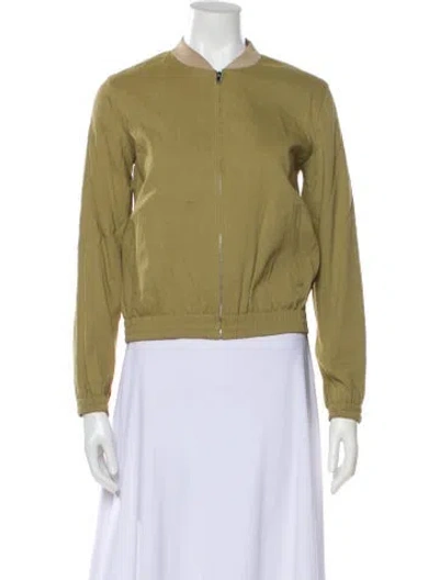 Pre-owned Theory Linen Biker Jacket In Green