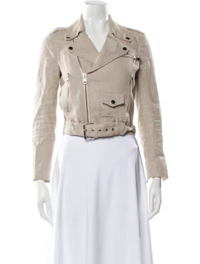 Pre-owned Theory Linen Biker Jacket In Neutral