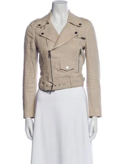 Pre-owned Theory Linen Biker Jacket In Neutral