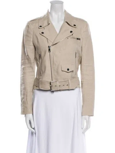 Pre-owned Theory Linen Biker Jacket In Neutral