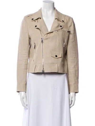 Pre-owned Theory Linen Biker Jacket In Neutral