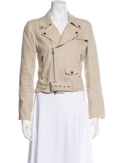 Pre-owned Theory Linen Biker Jacket In Neutral