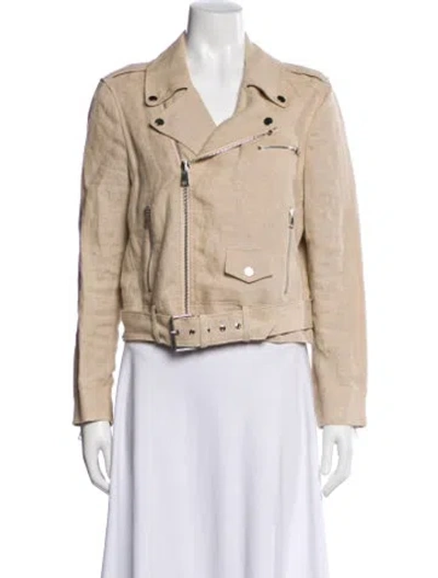 Pre-owned Theory Linen Biker Jacket In Neutral