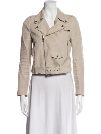 Pre-owned Theory Linen Biker Jacket In Neutral