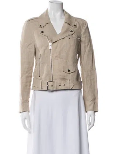 Pre-owned Theory Linen Biker Jacket In Neutral