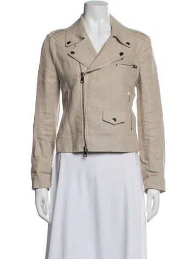 Pre-owned Theory Linen Biker Jacket In Neutral