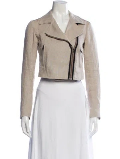 Pre-owned Theory Linen Biker Jacket In Neutrals