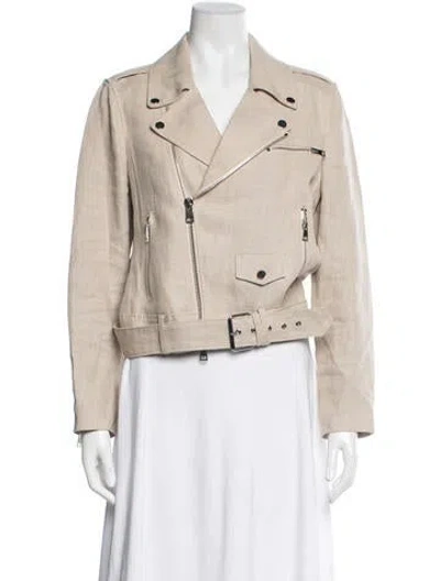 Pre-owned Theory Linen Biker Jacket In Neutrals