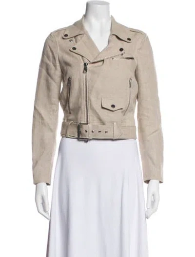 Pre-owned Theory Linen Biker Jacket In Neutrals