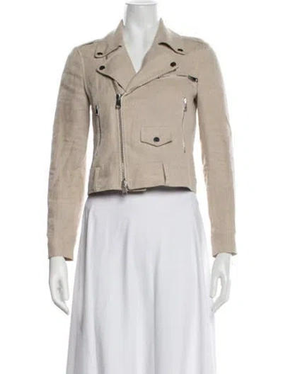 Pre-owned Theory Linen Biker Jacket In Neutrals