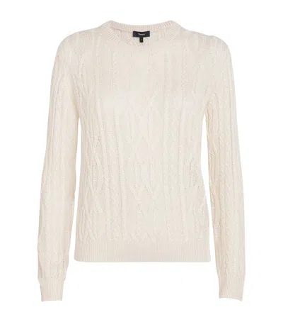 Theory Linen-blend Aran Sweater In Ivory