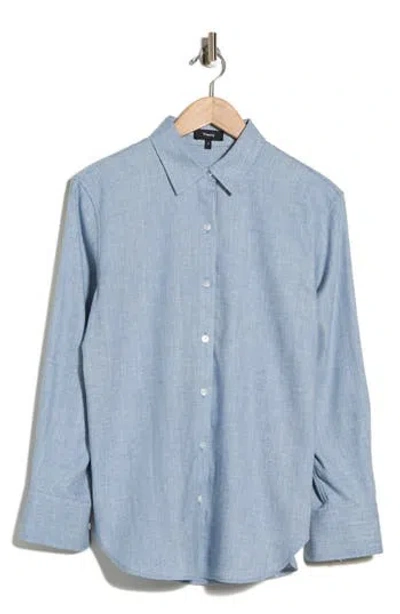 Theory Linen Blend Boyfriend Shirt In Blue