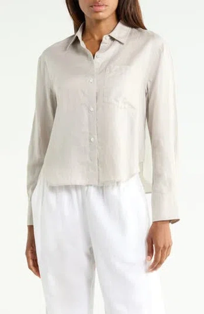 Theory Linen Blend Boyfriend Shirt In Neutral