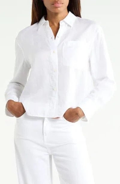 Theory Linen Blend Boyfriend Shirt In White
