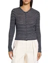 Theory Linen Blend Crewneck Cardigan Sweater In Nocturne Navy