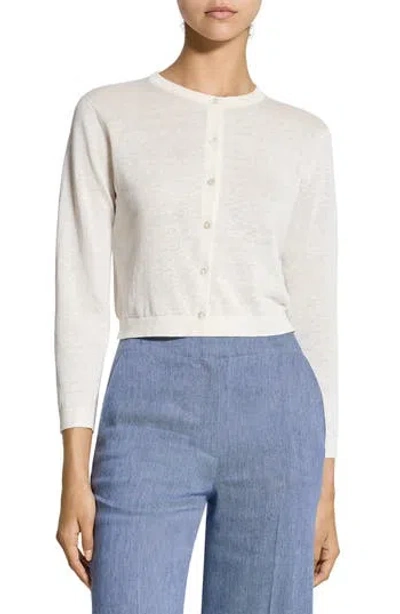 Theory Linen Blend Crop Cardigan In Bone