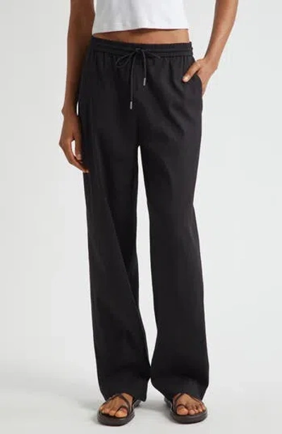 Theory Linen Blend Drawstring Pants In Black