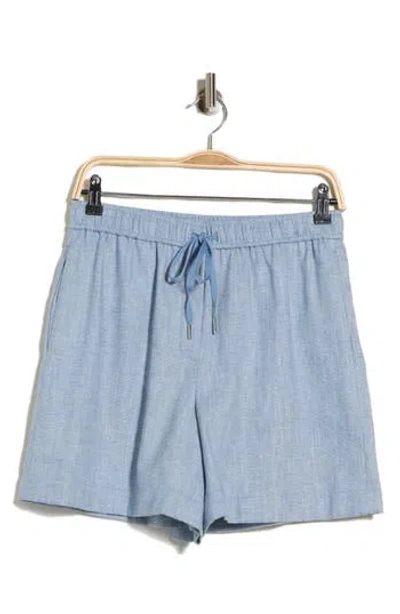 Theory Linen Blend Drawstring Shorts In Blue