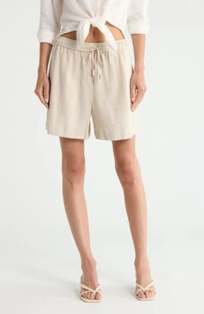 Theory Linen Blend Drawstring Shorts In Gray
