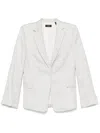 Theory Linen Blend Houndstooth Blazer With Side Flap Pockets In White