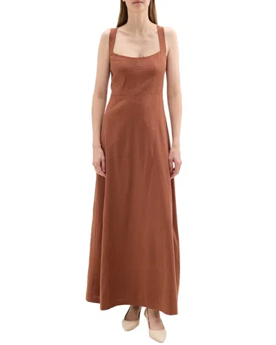 Theory Linen-blend Maxi Dress In Brown