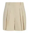 Theory Linen-blend Pleated Shorts In Neutral
