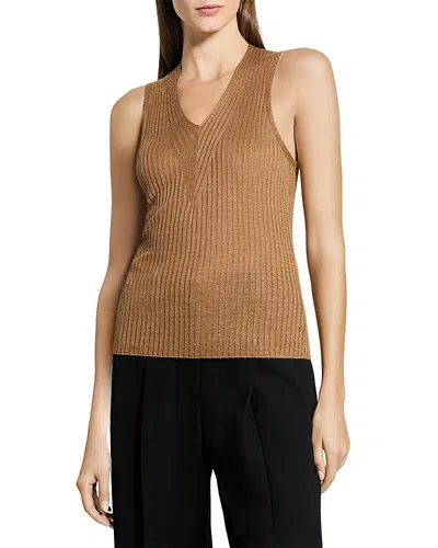 Theory Linen Blend Ribbed Sweater Tank In Brown