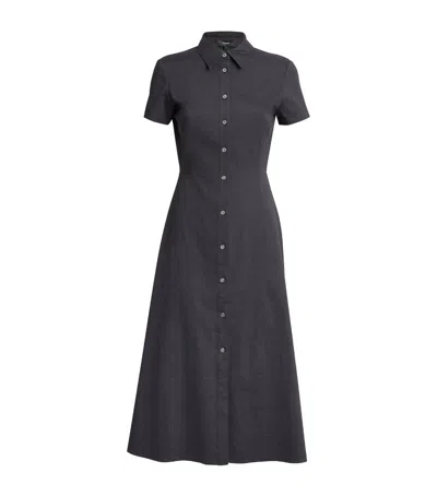 Theory Linen-blend Shirt Midi Dress In Navy