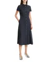 Theory Linen Blend Short Sleeve Midi Dress In Purple