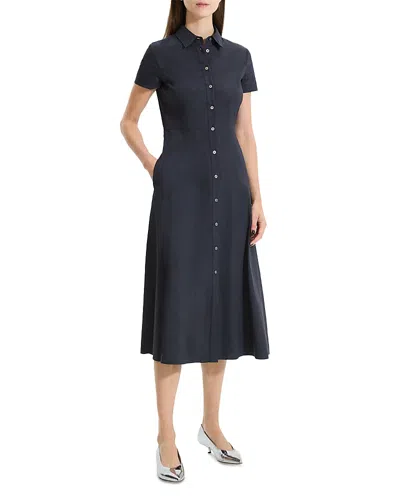 Theory Linen Blend Short Sleeve Midi Dress In Purple